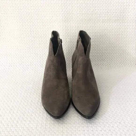 Frye JENNIFER Brown Grey Suede Pointed Stacked Heel Dress Ankle Boots 6 - Picture 3 of 12
